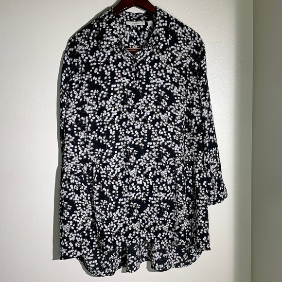 Sejour Long button down blouse shirt top Size 2X floral black and white … - Picture 1 of 4